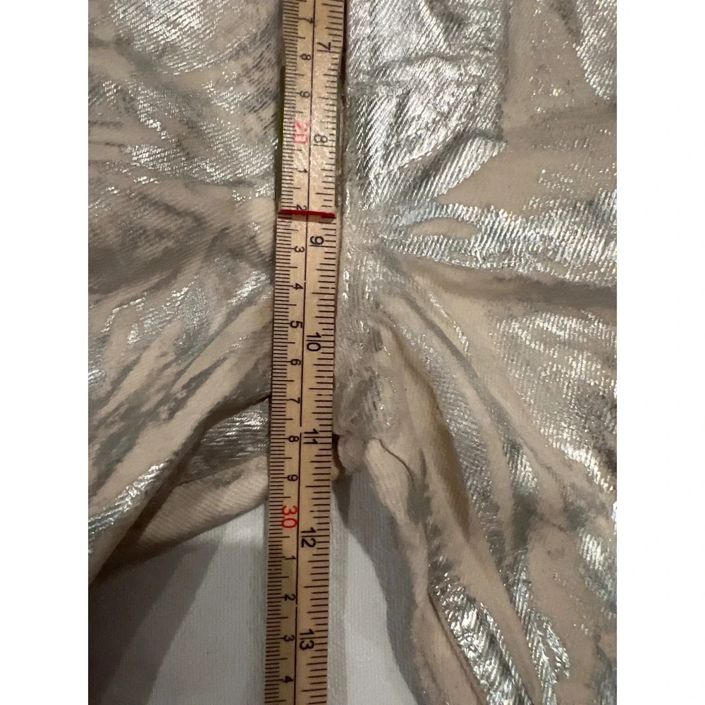 EUC Zara Silver Straight Leg Jeans Metallic Shiny High Rise Festival Party Size4